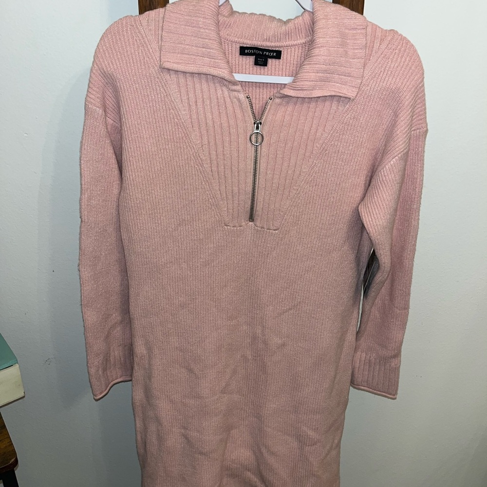 Boston Proper 1/2 zip pale pink sweater dress size small NWT